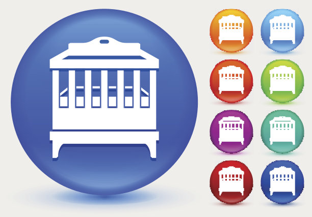 摇篮图标在闪亮的颜色圆形按钮图片下载