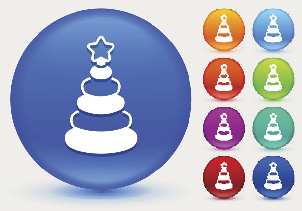 堆叠玩具图标在闪亮的颜色圆圈按钮图片下载