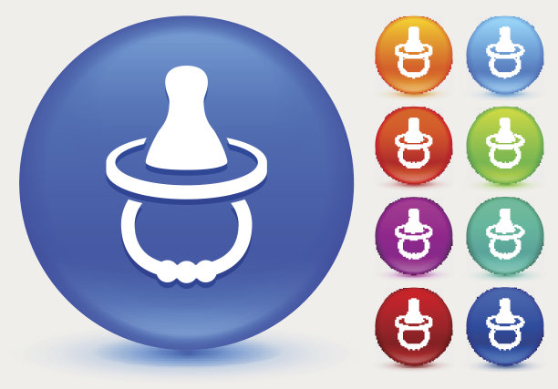 安抚奶嘴图标在闪亮的颜色圆圈按钮图片下载