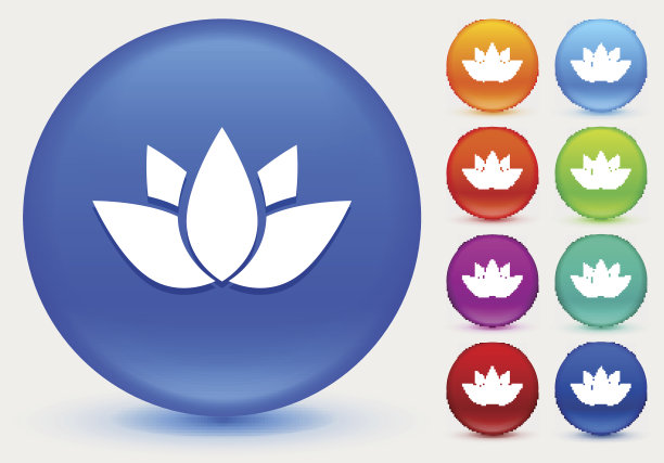 佛教符号图标在闪亮的颜色圆圈按钮图片下载