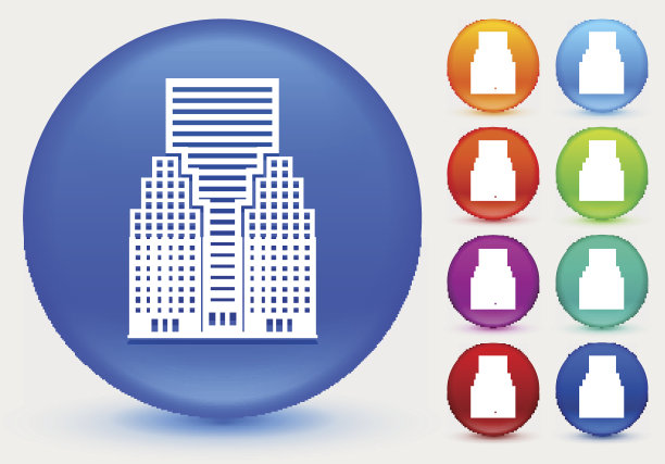 办公室摩天大楼图标在闪亮的颜色圆形按钮图片下载