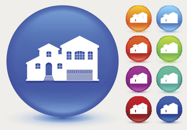 彩色圆形按钮上的房屋图标图片下载