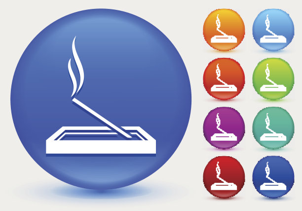 熏香图标在闪亮的颜色圆形按钮图片下载