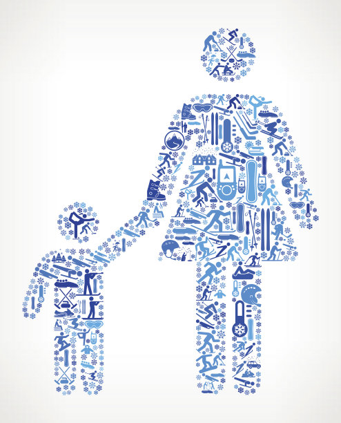 母亲和男孩冬季运动乐趣图片下载