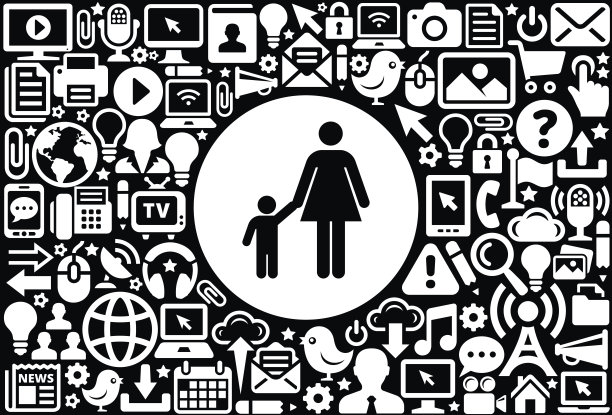 母亲和男孩家庭图标黑白互联网技术背景图片下载