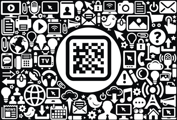 条形码图标黑白互联网技术背景图片下载