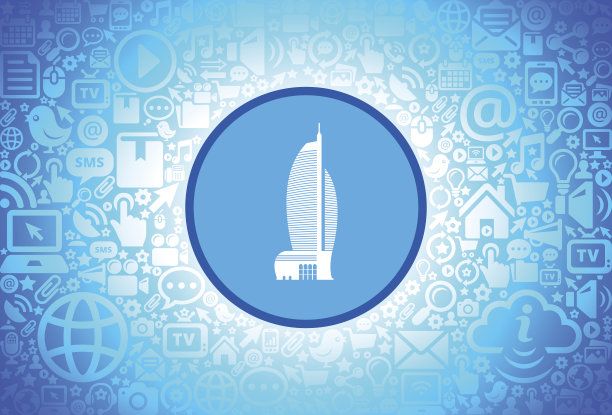 摩天大楼图标的互联网技术背景图片下载