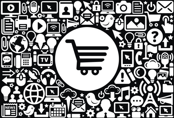 购物车图标黑白互联网技术背景图片下载