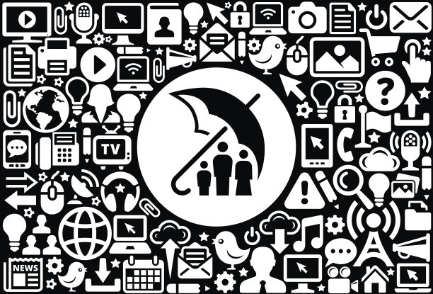 家庭保险图标黑白互联网技术背景图片下载