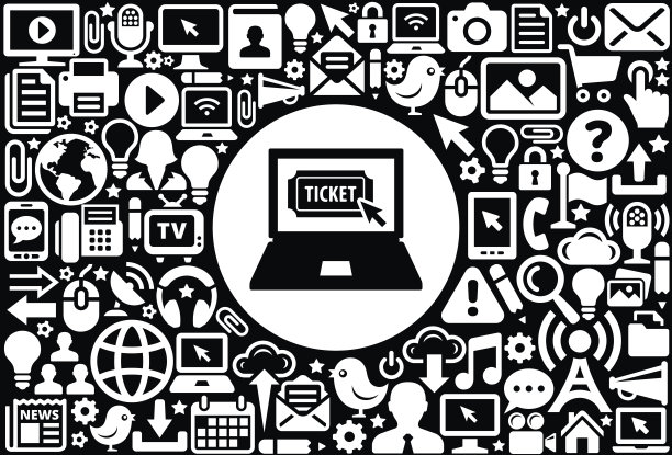 网上购票图标黑白互联网技术背景图片下载