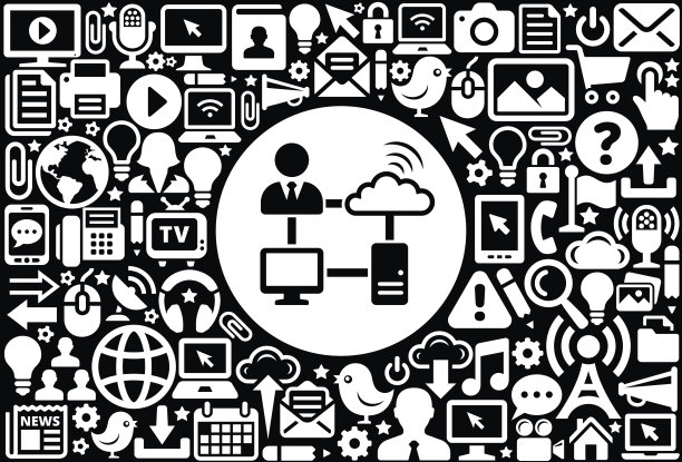 计算机网络图标黑白互联网技术背景图片下载