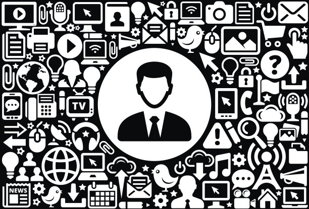 商人面对图标黑白互联网技术背景图片下载