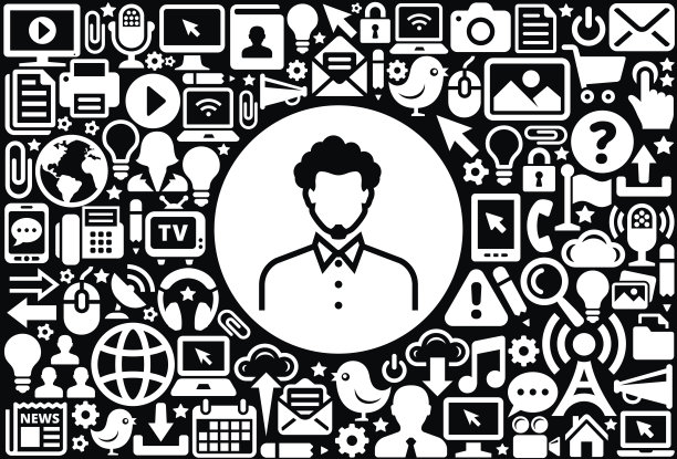 男人的脸肖像图标黑白互联网技术背景图片下载