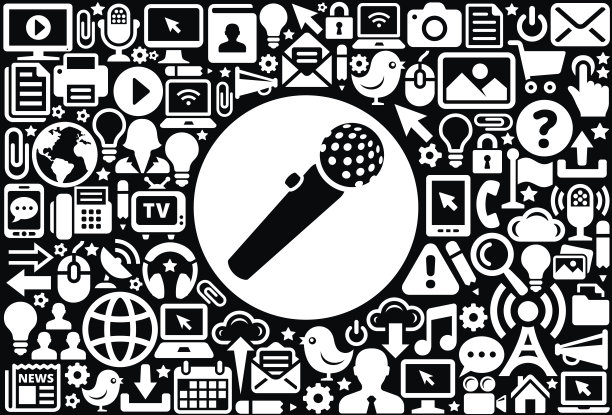 麦克风图标黑白互联网技术背景图片下载