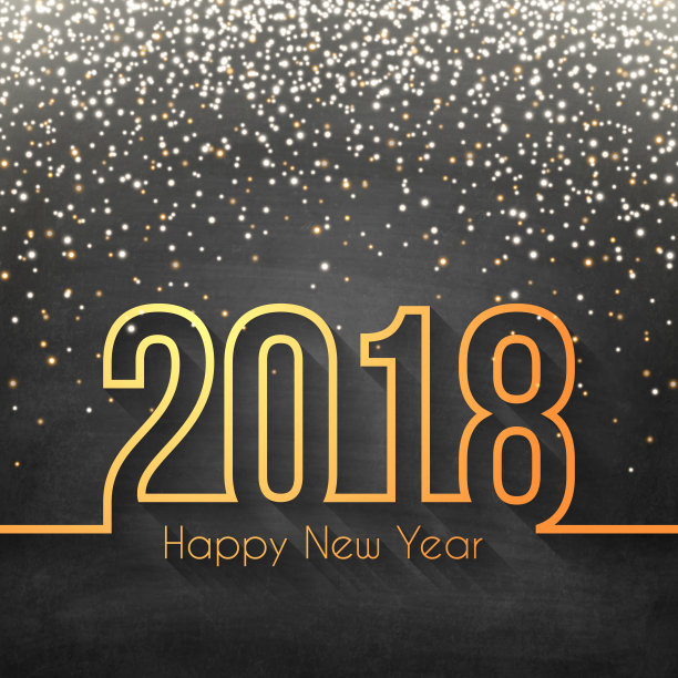 Happy new year 2018 -带有金色闪光的黑板纹理(黑板)图片下载