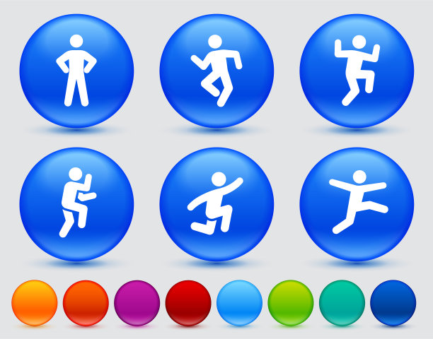 健身和健康的生活方式图标设置圆形蓝色按钮图片下载