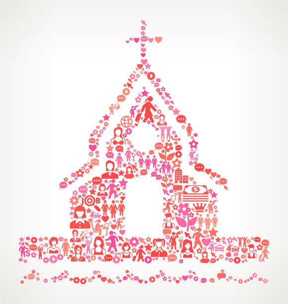 海滩上的教堂妇女权利和女孩图标模式图片下载