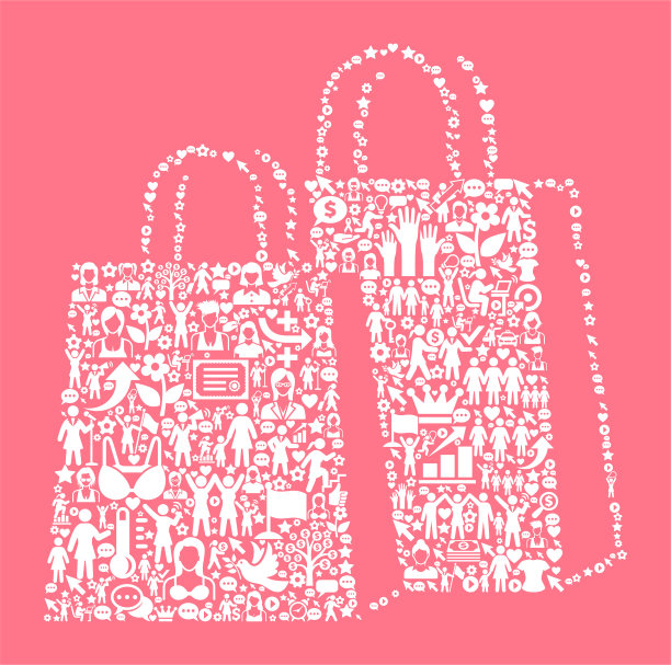 购物袋，妇女权利和女孩权力图标模式图片下载