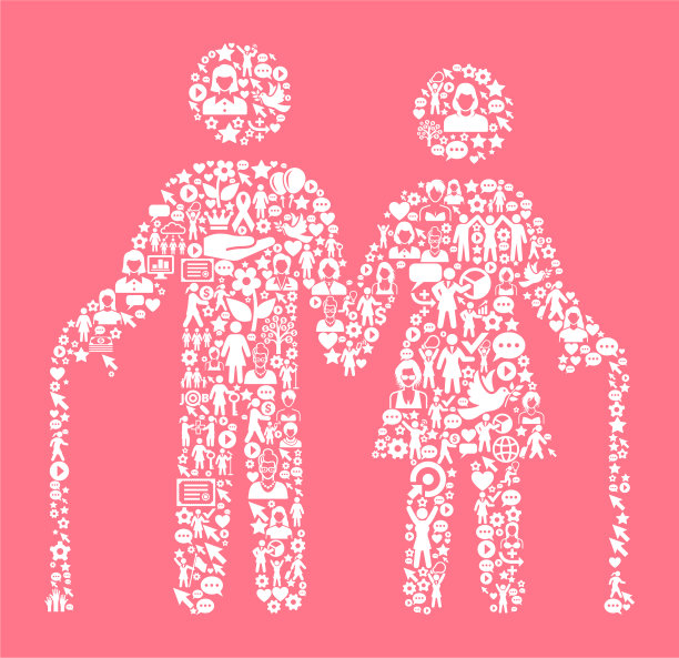 老夫妇妇女权利和女孩权力图标模式图片下载