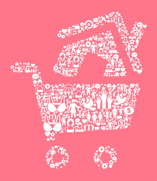 购物车和房子妇女权利和女孩权力图标模式图片下载