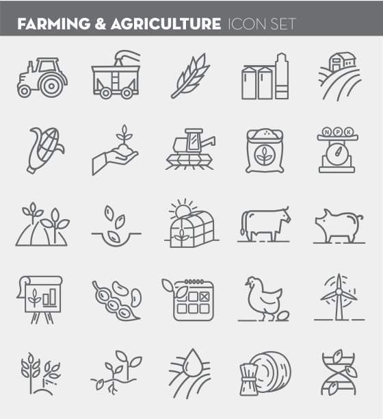 农场和农业平面简单的轮廓线艺术设计图标图片下载