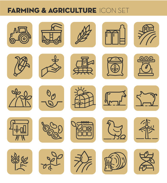 农场和农业平面简单的轮廓线艺术设计图标图片下载