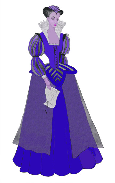 时尚的插图现代艺术作品在一个历史的主题上我的水彩画在纸上肖像人物一个年轻的女人穿着明亮的蓝色巴洛克衣服在她的手一个字母图片下载