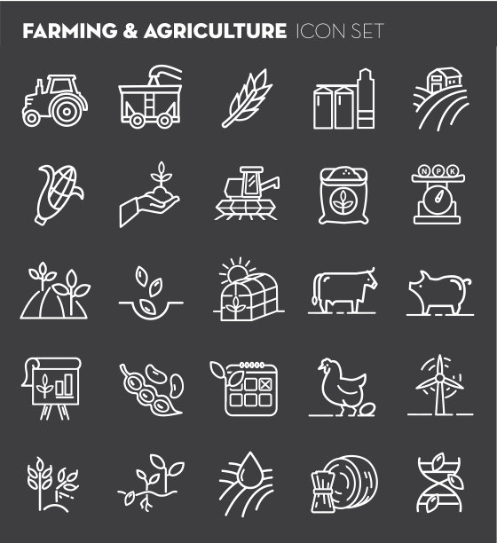 农场和农业平面简单的轮廓线艺术设计图标图片下载