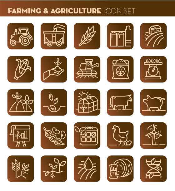 农场和农业平面简单的轮廓线艺术设计图标图片下载