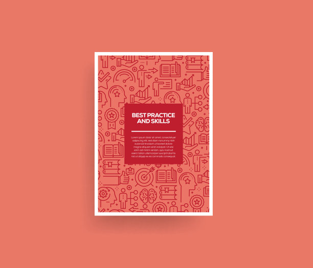 矢量设计模板集和元素的最佳实践和技能在流行的线性风格-无缝模式与线性图标相关的最佳实践和技能矢量图片下载