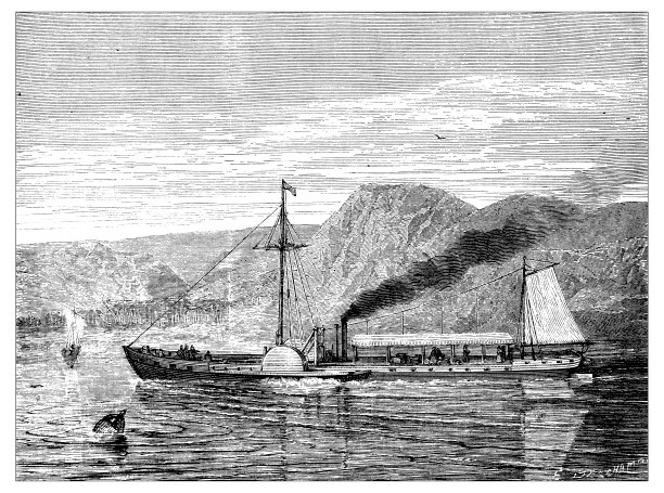 科学发现的古董插图:蒸汽船:哈德逊河上的克莱蒙特号图片下载