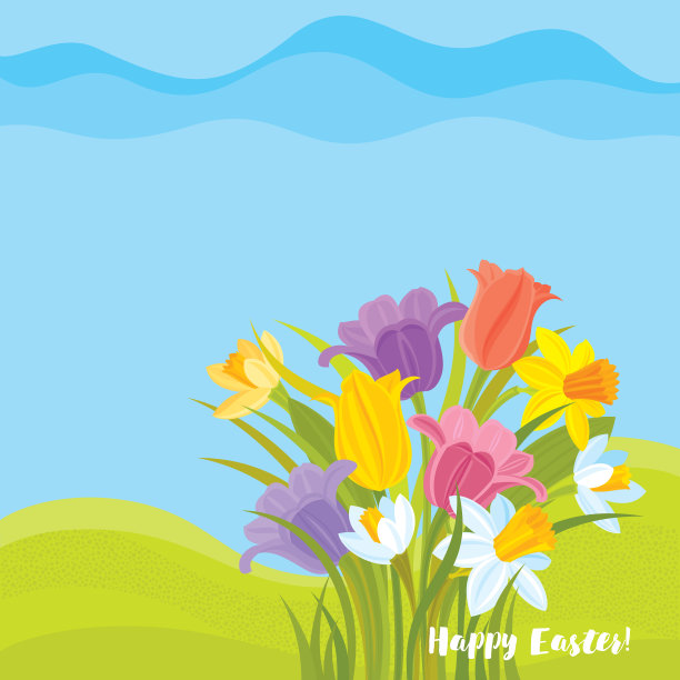 复活节快乐!郁金香和水仙花背景图片下载