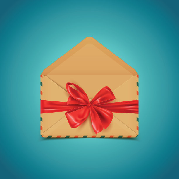 信装在装饰有闪亮缎面礼品蝴蝶结的信封里图片下载