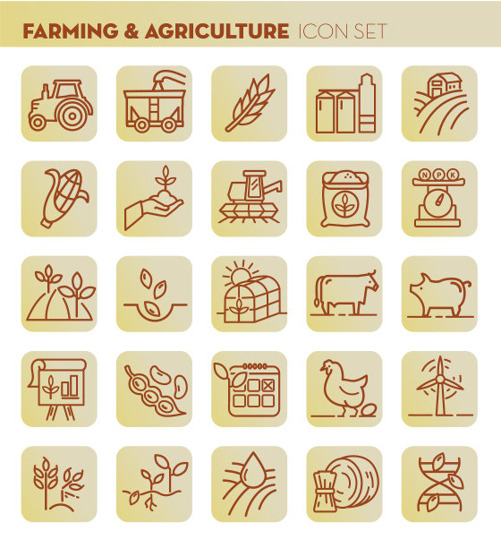 农场和农业平面简单的轮廓线艺术设计图标图片下载