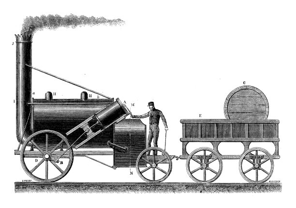 科学发现的古董插图:蒸汽动力机车图片下载