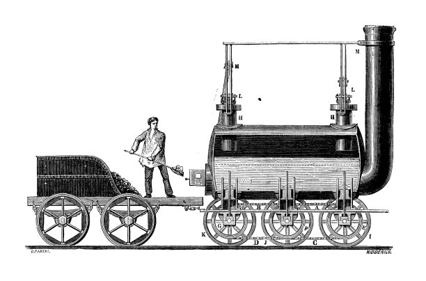 科学发现的古董插图:蒸汽动力机车图片下载