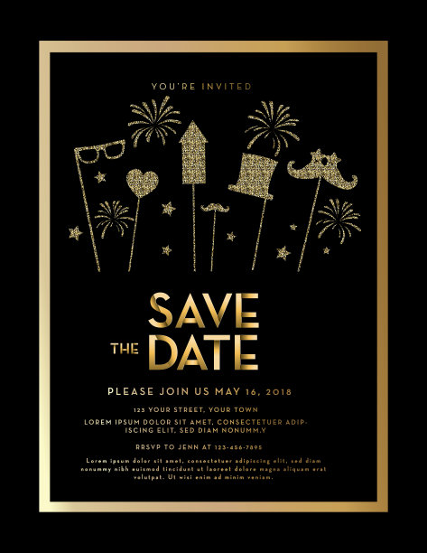 闪光保存日期邀请设计模板图片下载