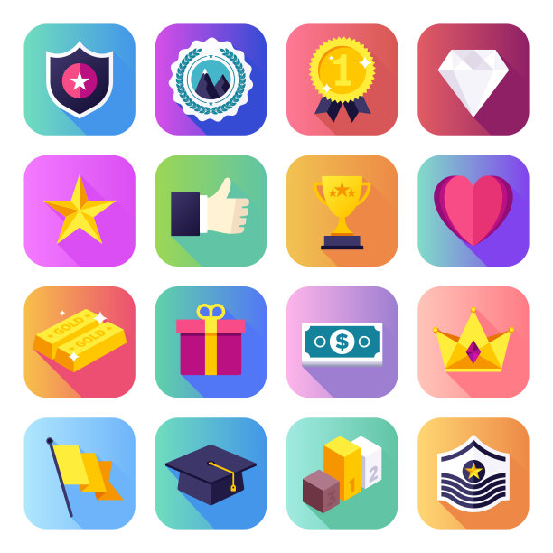 在线手机游戏成就平坦平滑渐变风格矢量图标集图片下载