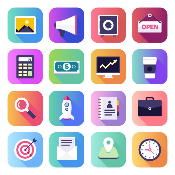 金融，创业和增长平坦平滑渐变风格矢量图标集图片下载