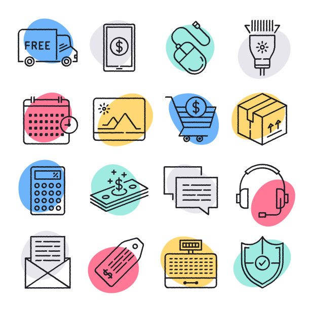 交付和拾取零售商品涂鸦风格矢量图标集图片下载