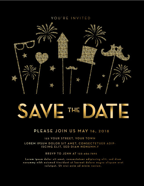 闪光保存日期邀请设计模板图片下载