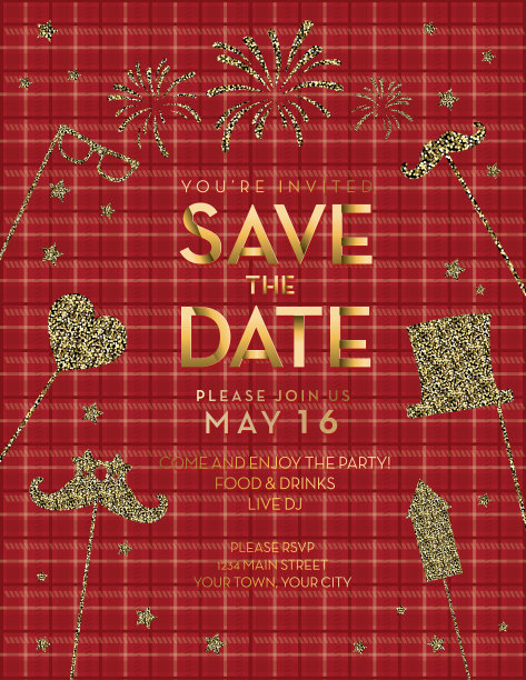 闪光保存日期邀请设计模板图片下载