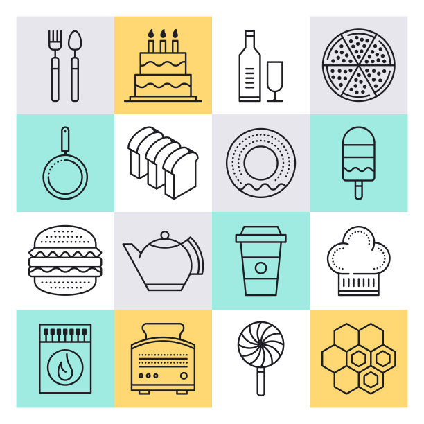 食品工业安全与质量大纲风格矢量图标集图片下载