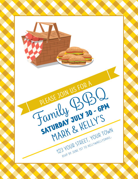 野餐烧烤邀请模板与野餐篮图片下载