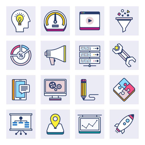 互联网服务提供商平线样式矢量图标集图片下载