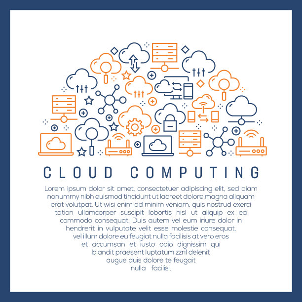 云计算概念-彩色线图标，排列在圆形图片下载