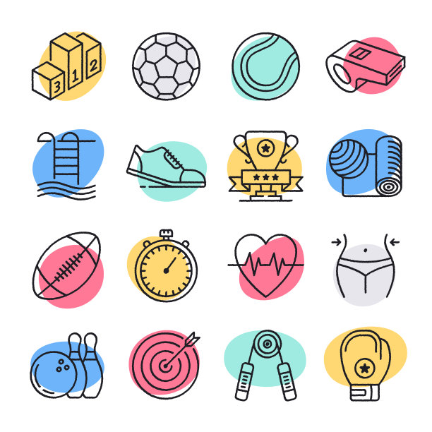 运动参与和成功率涂鸦风格矢量图标集图片下载