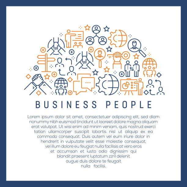 商务人士概念-彩色线图标，安排在圆形图片下载