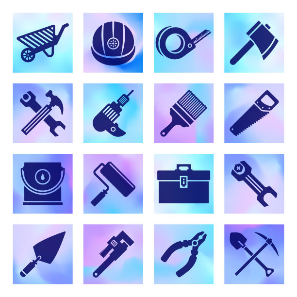 构造和工艺全息风格矢量图标集图片下载