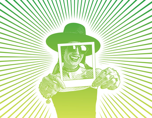 快乐的女人用即时照片装裱牙齿微笑图片下载